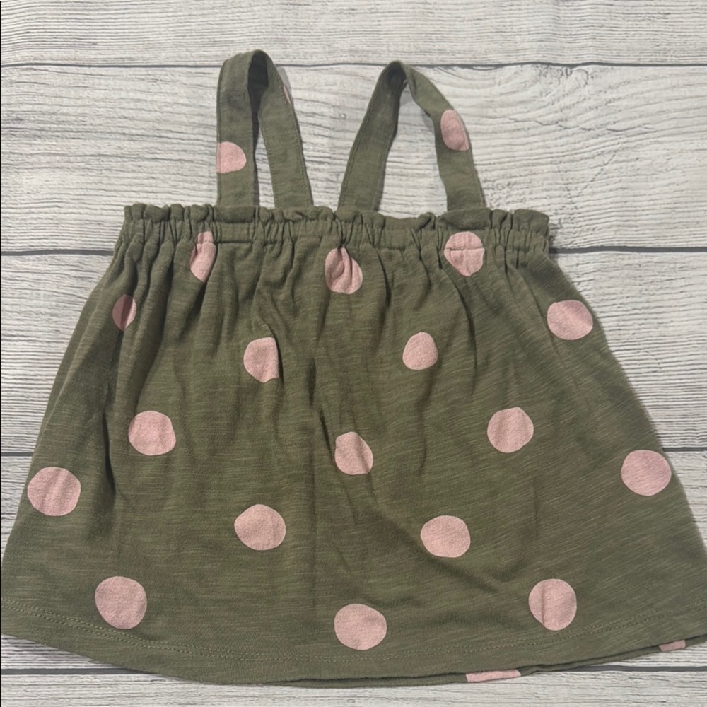 Okie Dokie Toddler Girls Olive Green and Pink Polka Dot Tank Top